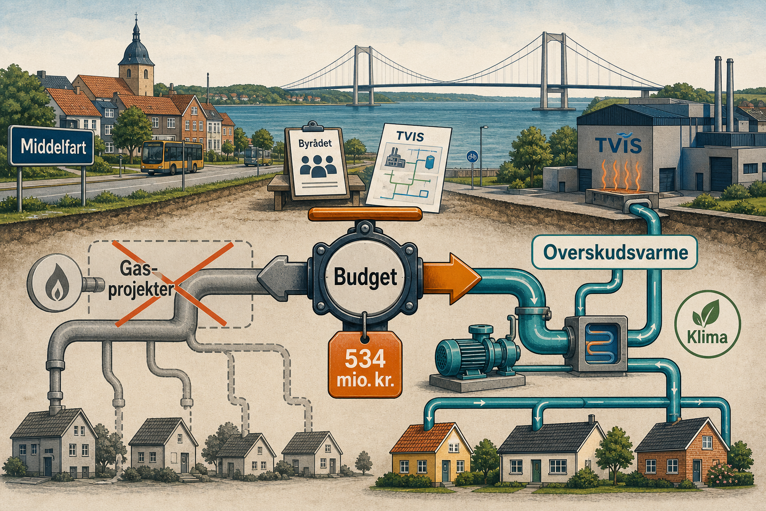 Illustration til: Varmepenge flyttes: Dropper gas-projekter for overskudsvarme