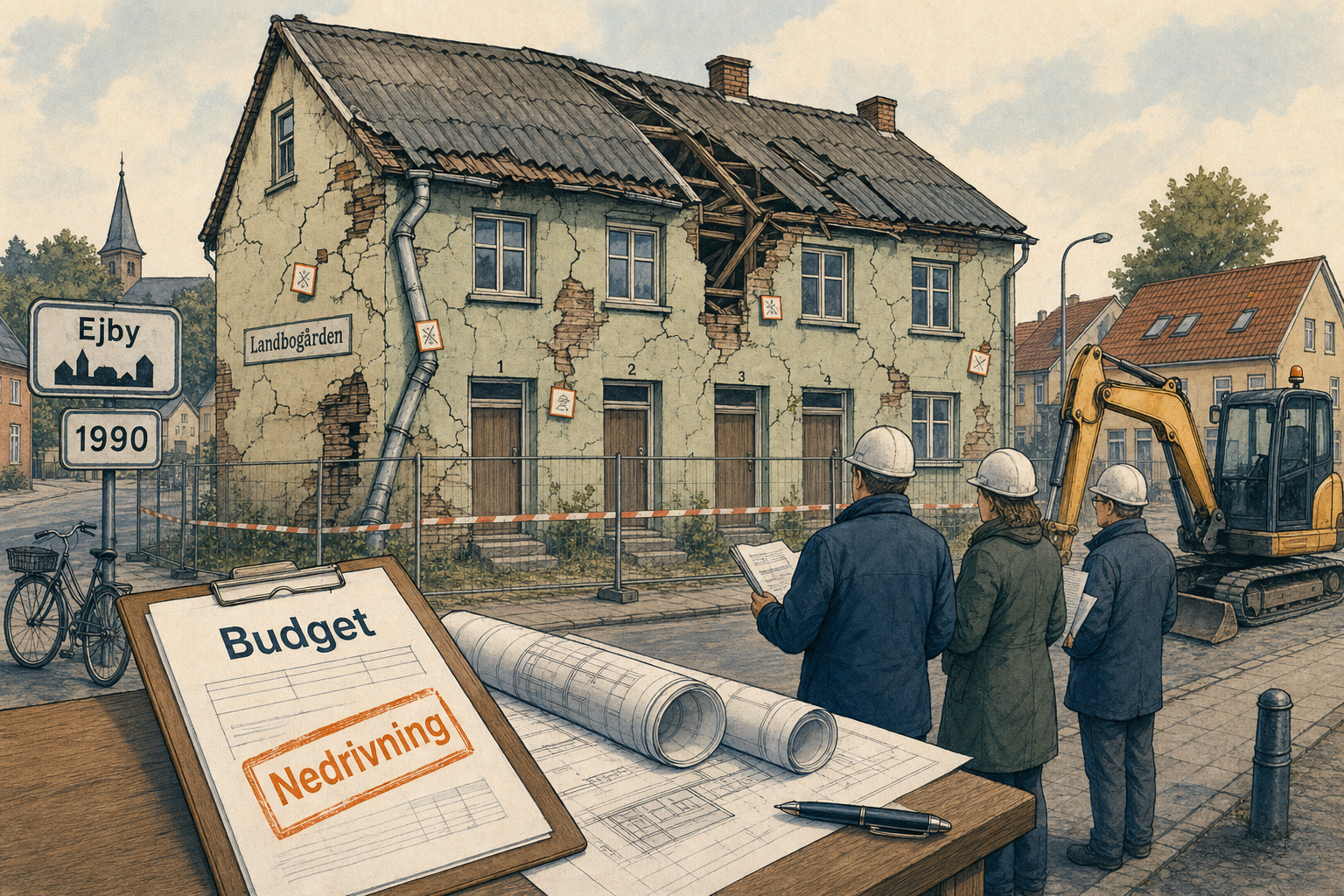 Illustration til: Fire boliger i Ejby skal rives ned: Renovering er for dyr