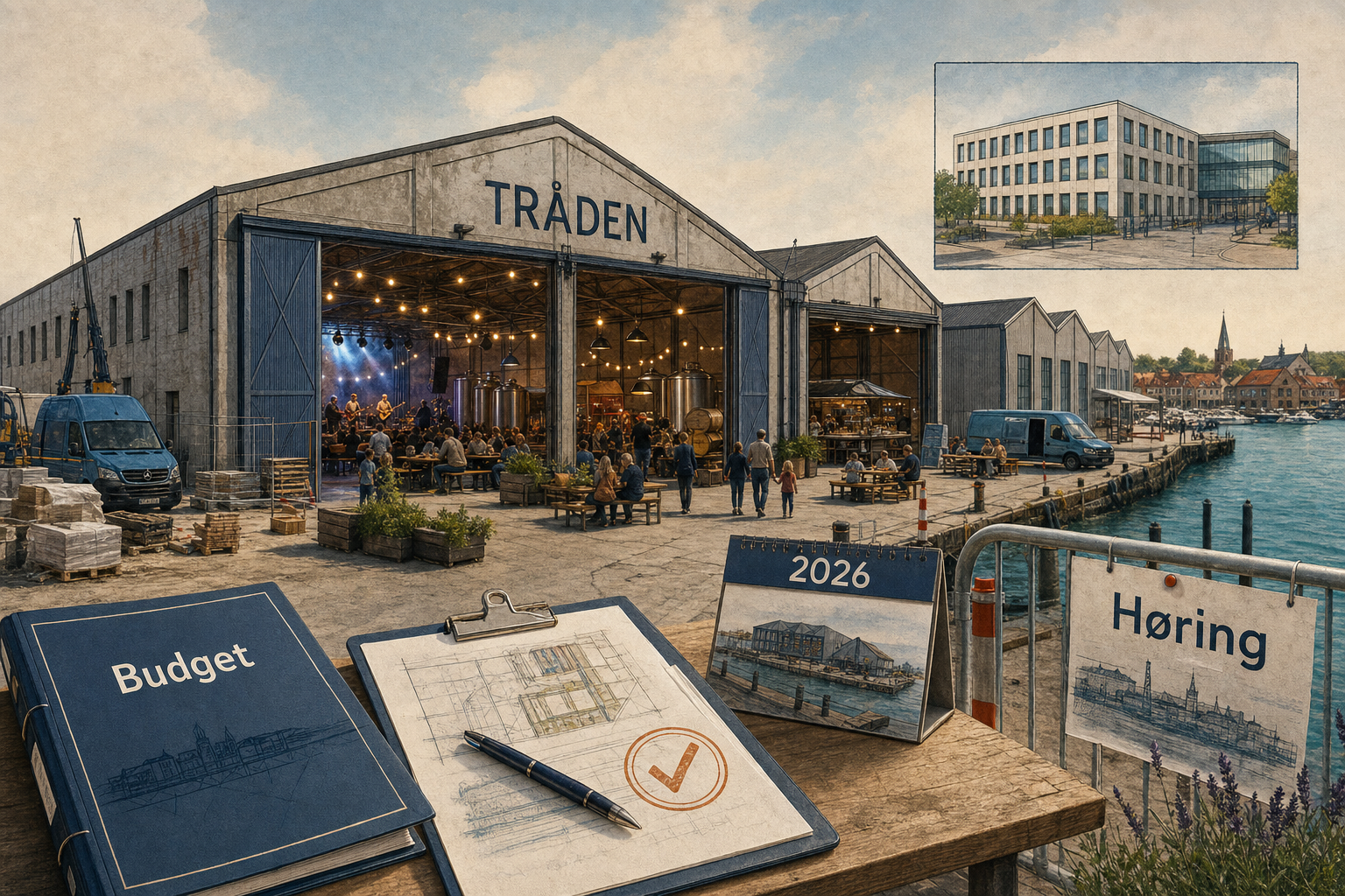 Illustration til: Gamle industrihaller forvandles til nyt samlingssted med streetfood og koncerter