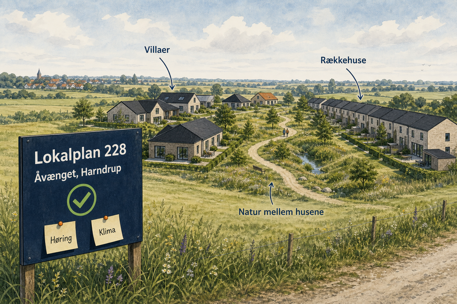 Illustration til: Grønt lys til nyt kvarter: Harndrup får både villaer og rækkehuse