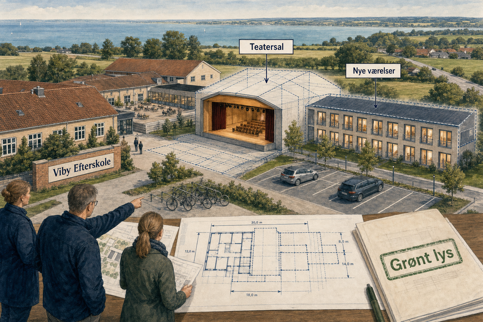 Illustration til: Grønt lys til stor udvidelse: Efterskole bygger teatersal og nye værelser