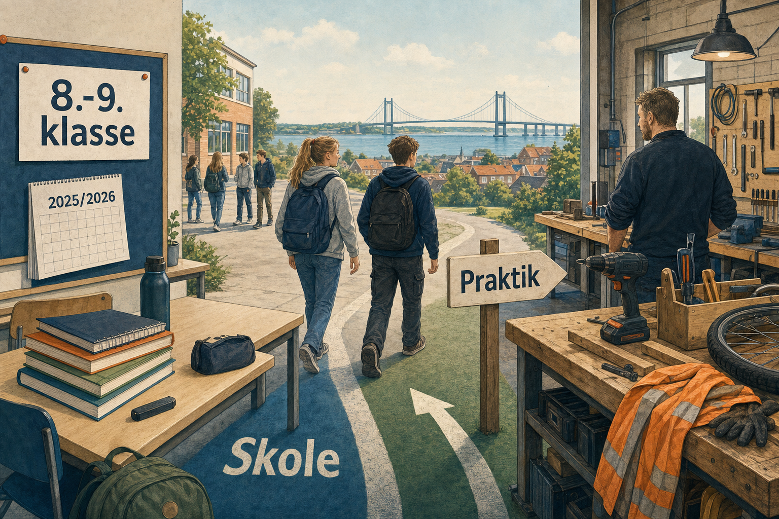 Illustration til: Ny ordning: Elever i 8. og 9. klasse kan bytte bøger ud med praktik