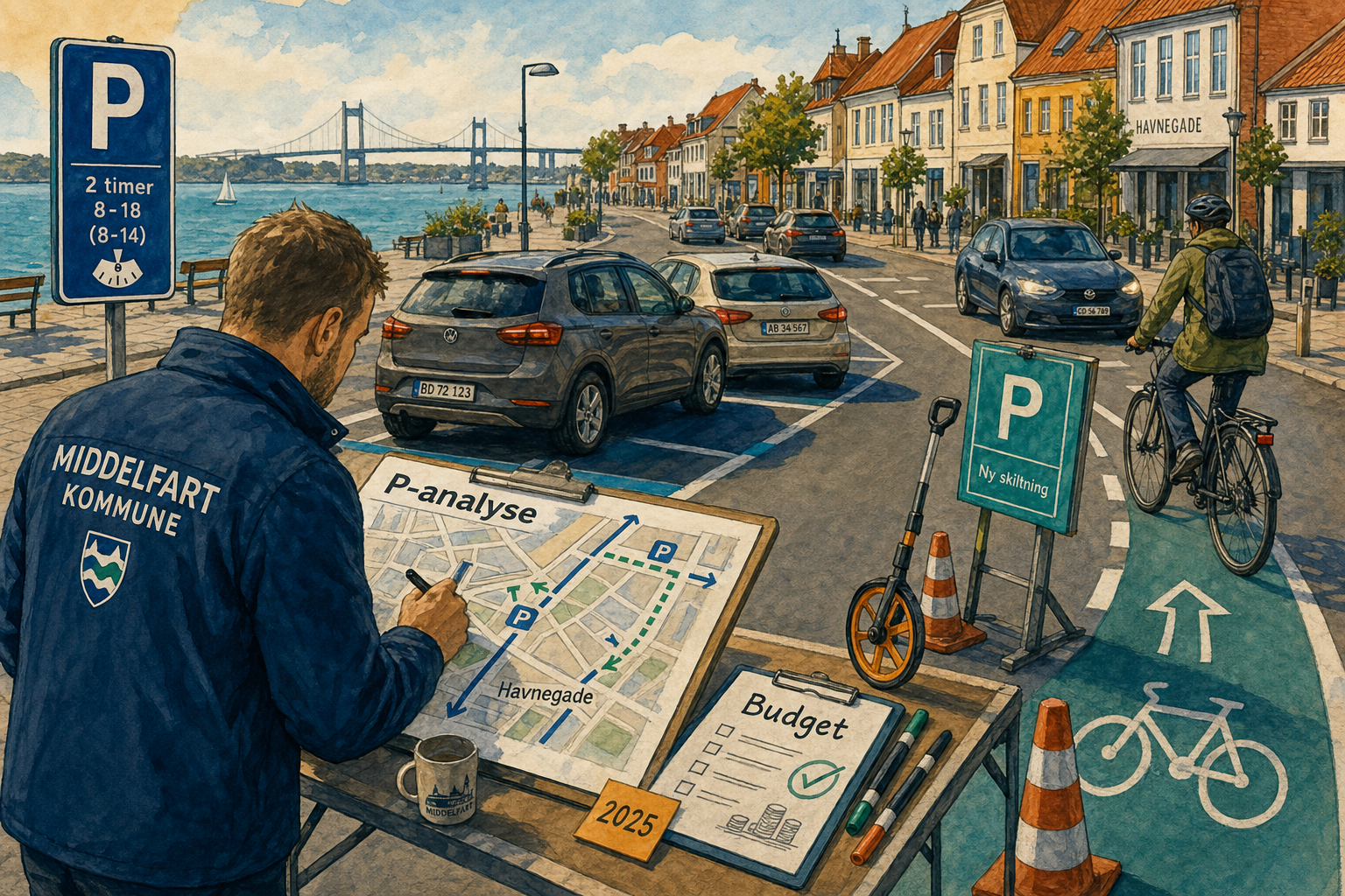 Illustration til: Stor trafikanalyse på vej: Nu skal parkering i Middelfart forbedres