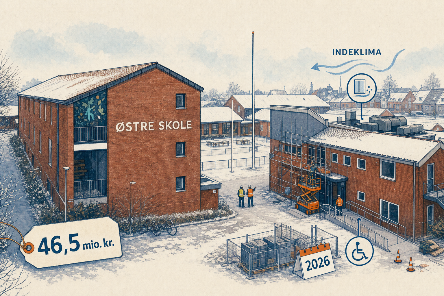 Illustration til: Byrådet godkender plan for renovering af Østre Skole til 46,5 mio. kr.