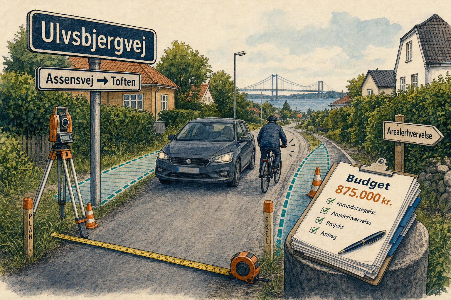 Illustration til: 875.000 kr. sat af til at gøre Ulvsbjergvej bredere i Skrillinge