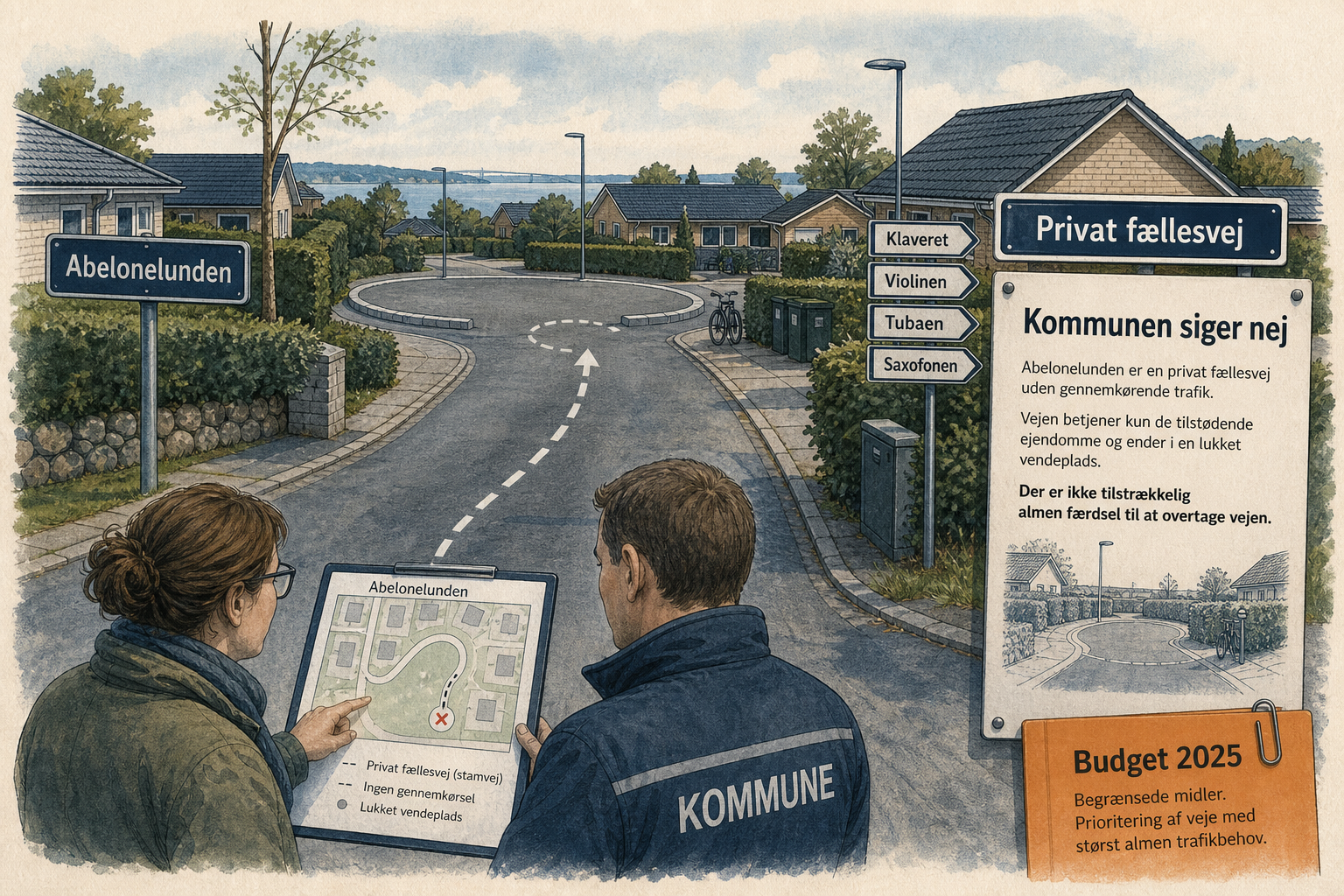 Illustration til: Abelonelunden vil være offentlig vej – kommunen siger nej til grundlaget