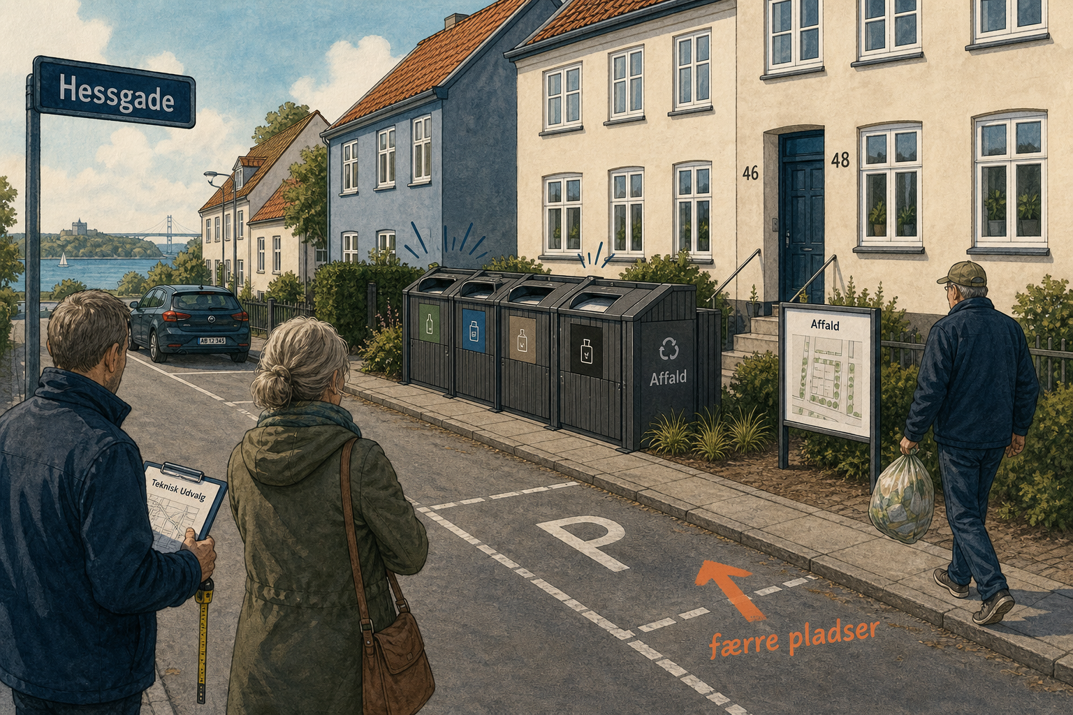 Illustration til: Affaldsstation ved Hessgade splitter naboer: Parkering og støj i fokus