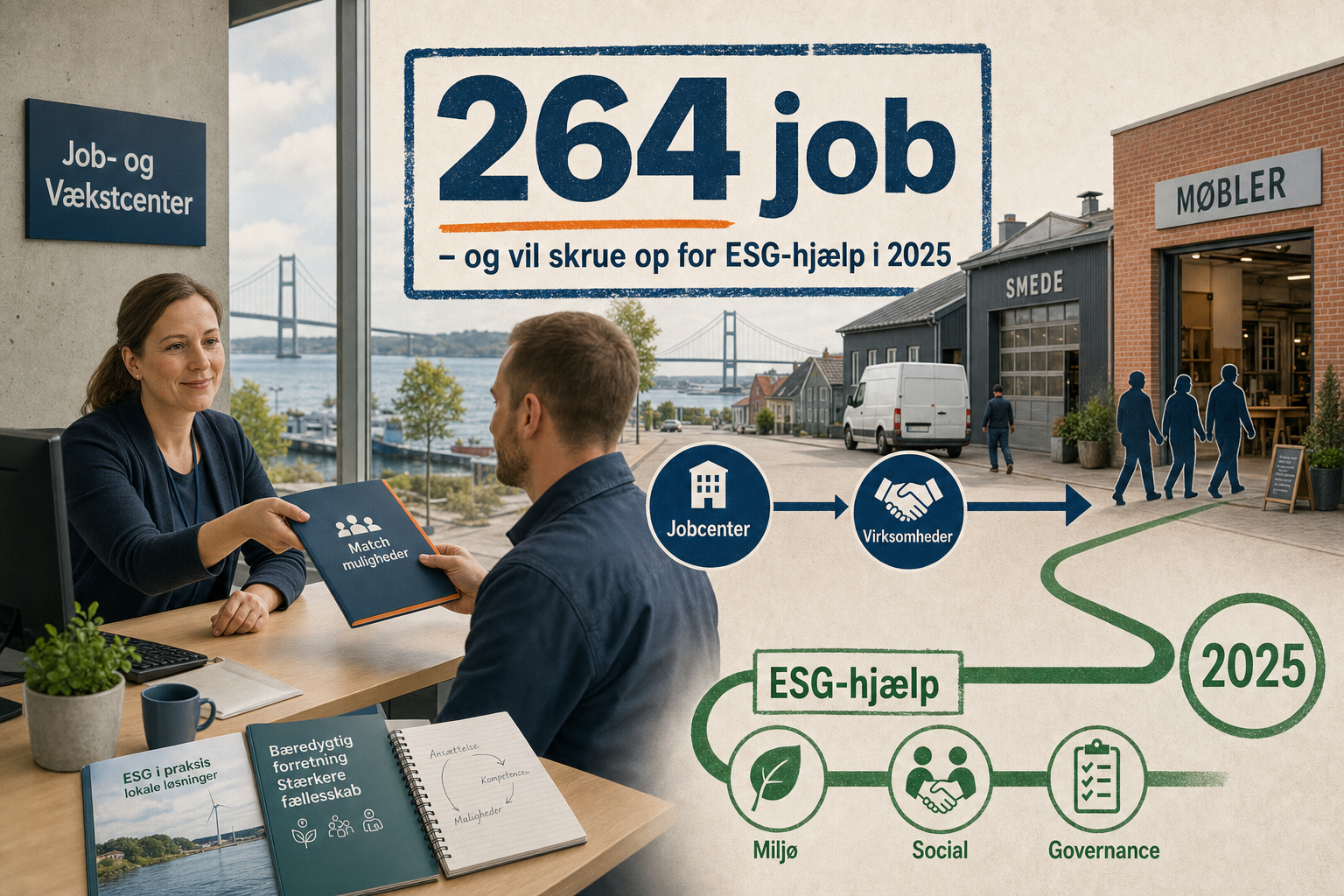 Illustration til: Jobcentret besatte 264 job – og vil skrue op for ESG-hjælp i 2025