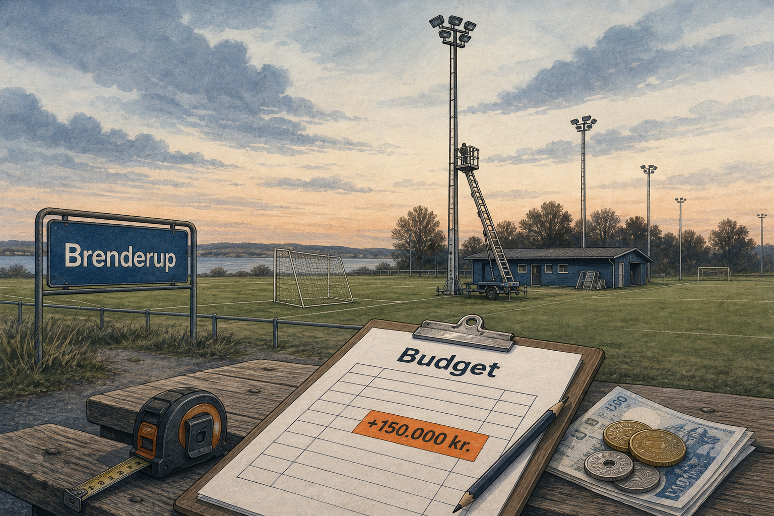 Illustration til: Lys til fodboldbanen i Brenderup bliver dyrere end planlagt