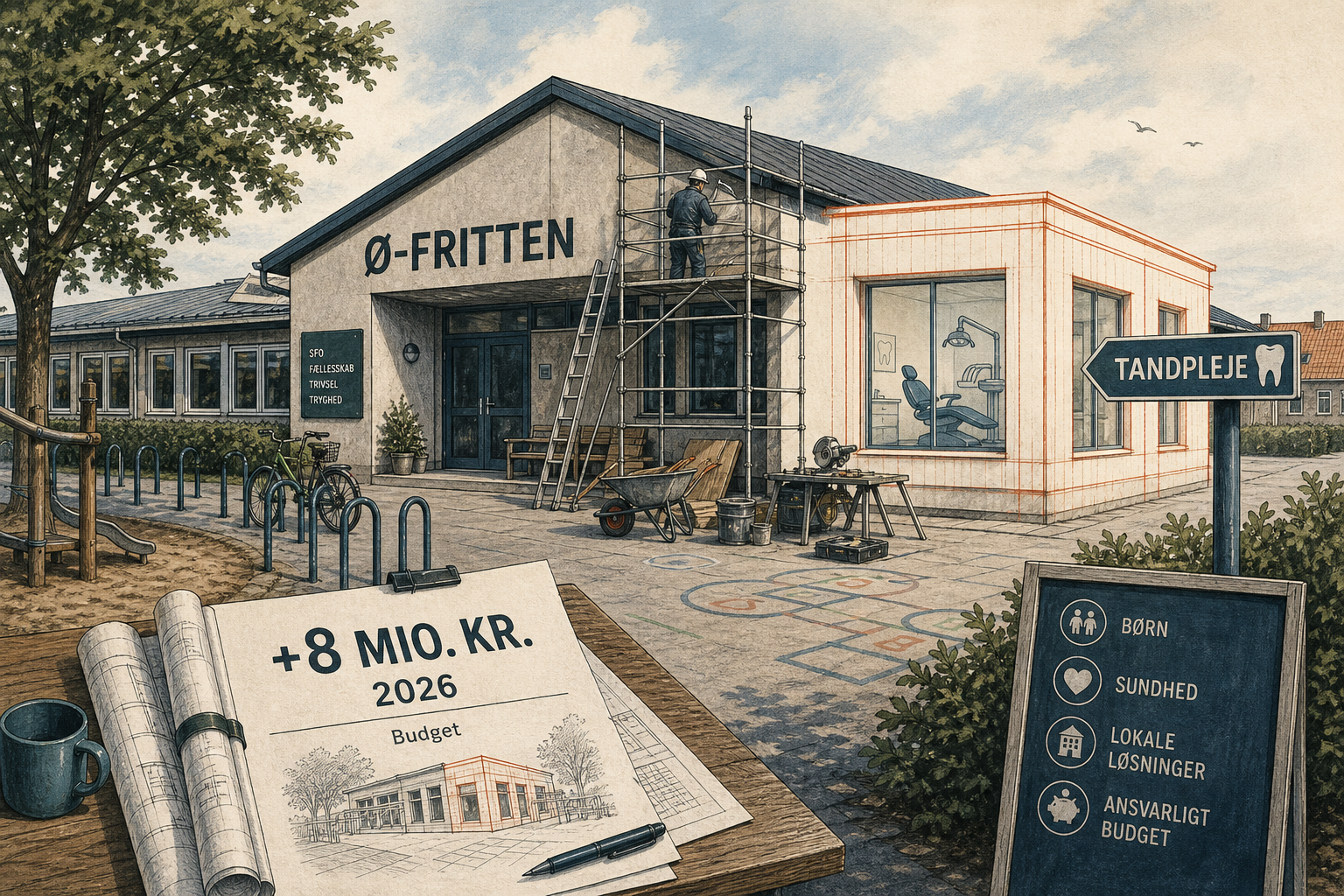 Illustration til: Ny tandklinik ved Lillebæltskolen: Ø-fritten foreslås bygget om og udvidet