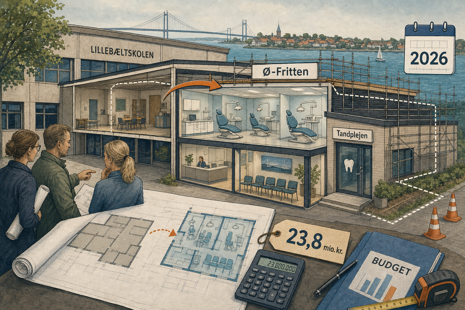 Illustration til: Ny tandklinik ved Lillebæltskolen: projekt vokser til 23,8 mio. kr.