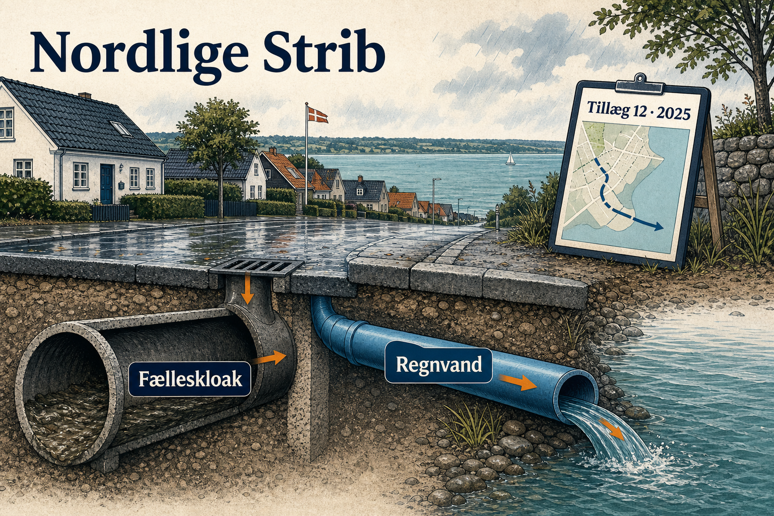 Illustration til: Regnvand ledes uden om fælleskloakken i nordlige Strib