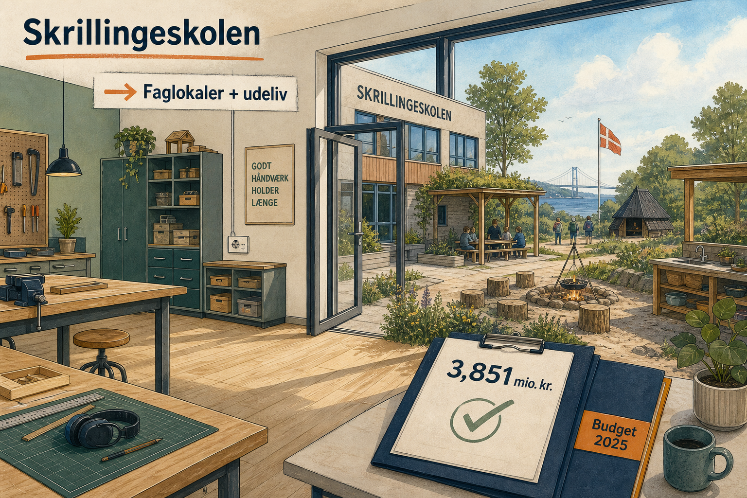 Illustration til: 3,851 mio. kr. brugt på nye faglokaler og udeliv på Skrillingeskolen