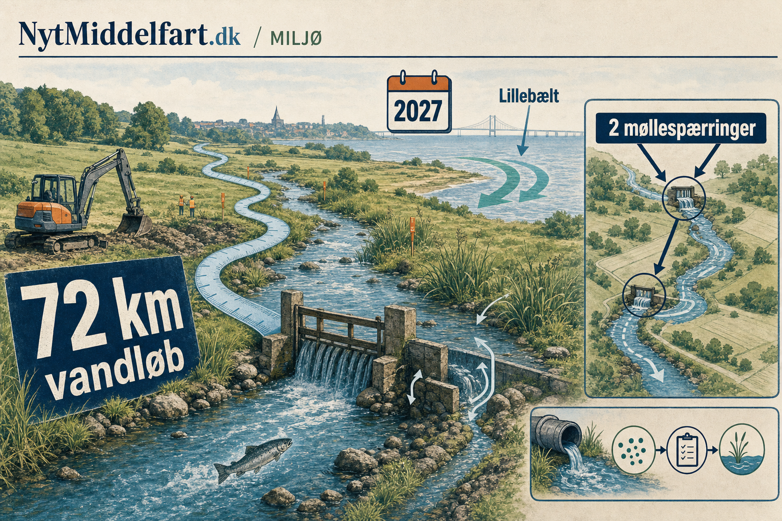 Illustration til: 72 kilometer vandløb skal forbedres – to møllespærringer i fokus