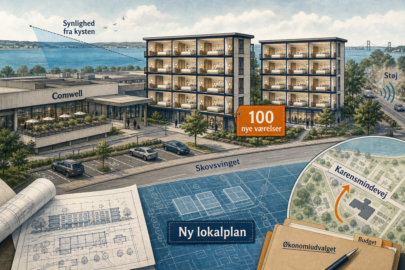 Illustration til: Comwell vil bygge 100 nye hotelværelser i fire etager