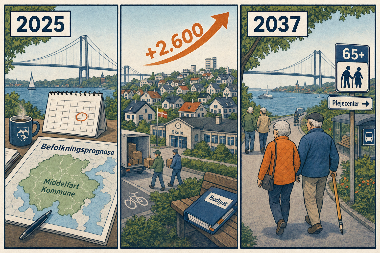 Illustration til: Flere indbyggere – og flere ældre: Sådan ser Middelfart ud i 2037