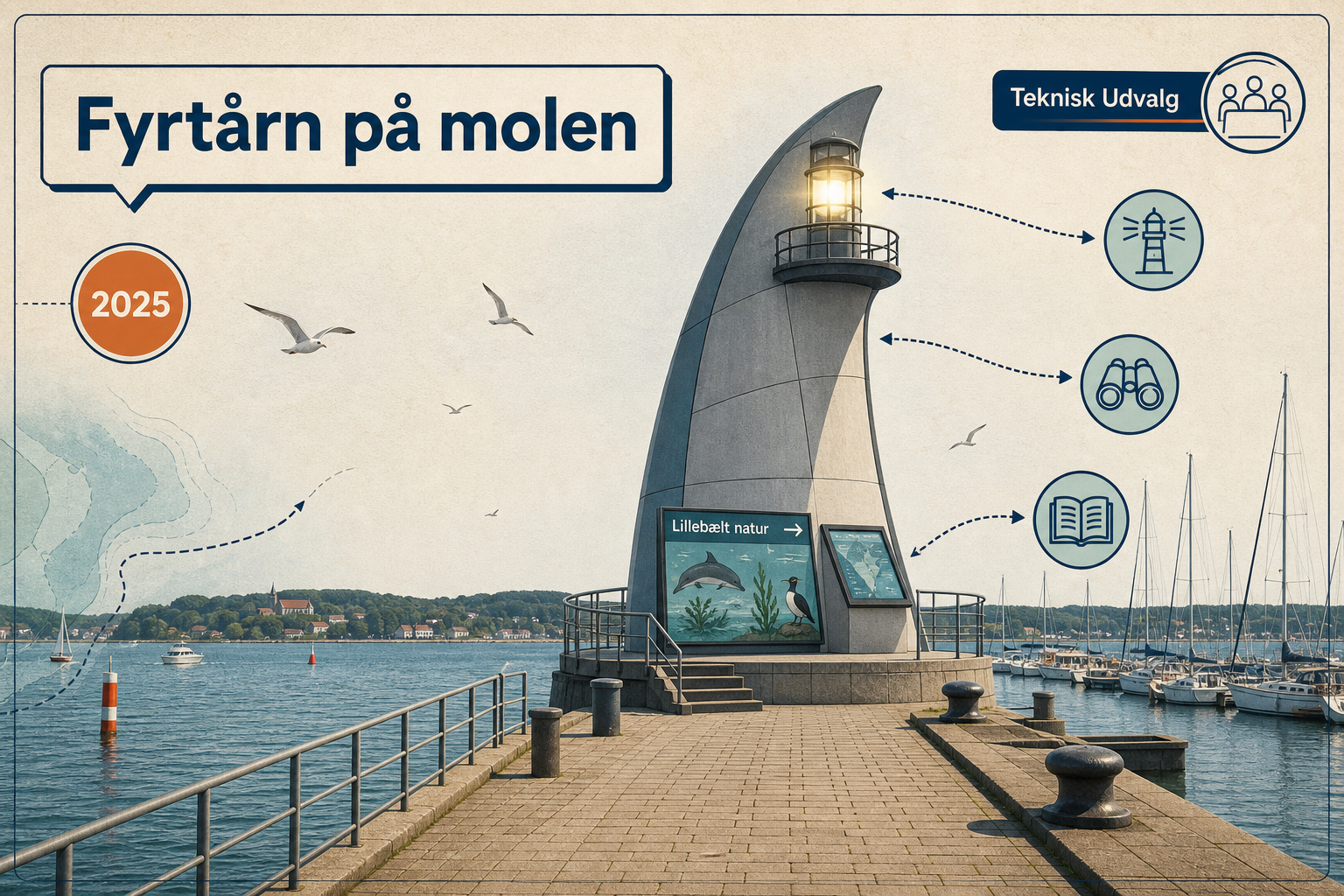 Illustration til: Fyrtårn formet som marsvinefinne skal blive nyt vartegn på marinaens mole