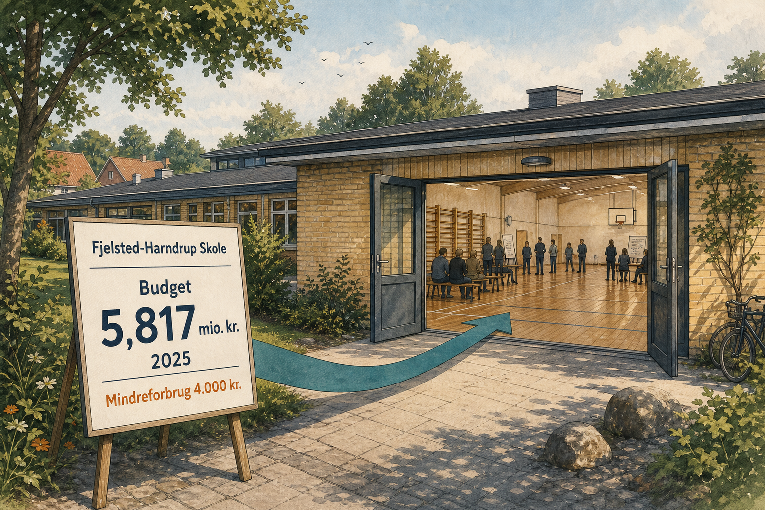 Illustration til: Gymnastiksal i Fjelsted-Harndrup holder budgettet: 5,817 mio. kr.