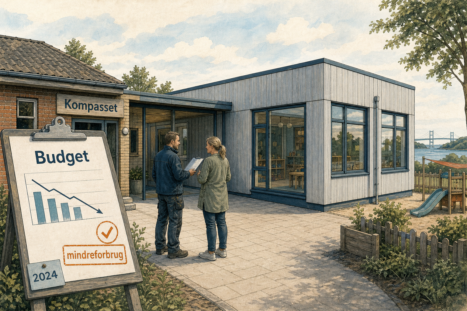 Illustration til: Kompasset-udvidelse gjort op: Projektet endte med mindreforbrug