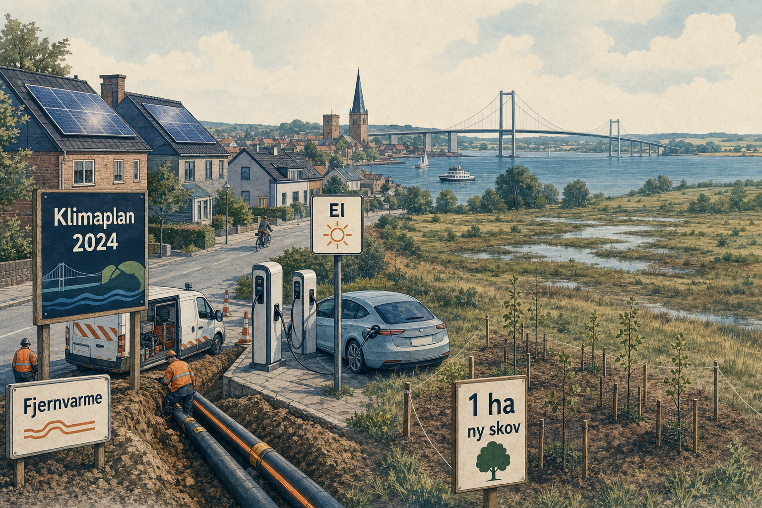 Illustration til: Middelfart skruer op for el, varme og ladestandere – men naturtiltag halter