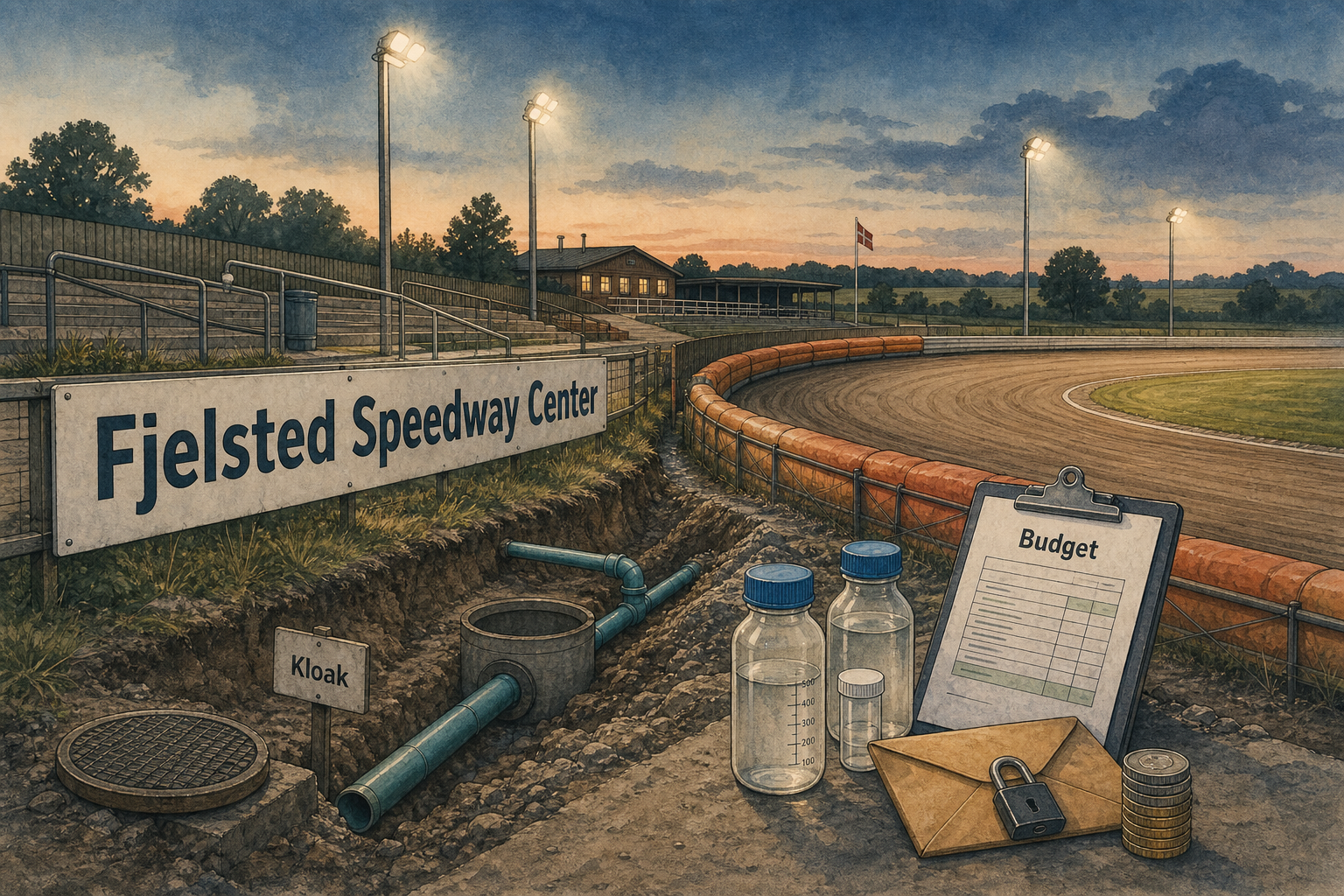 Illustration til: Nyt lys og bedre kloak på speedwaybanen i Fjelsted