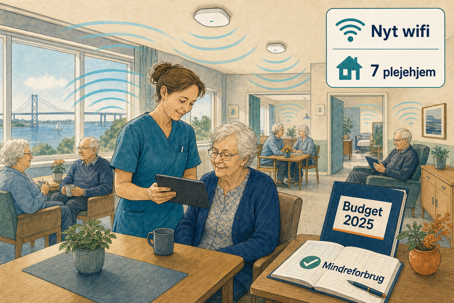 Illustration til: Nyt wifi på plejehjemmene: Projektet slutter med mindreforbrug