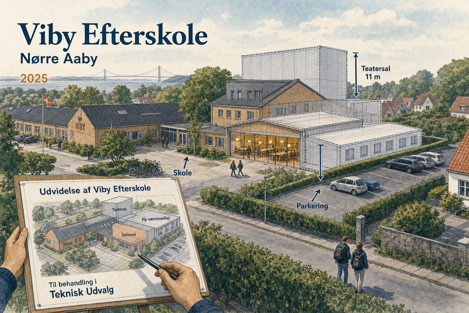 Illustration til: Viby Efterskole får plads til teatersal og flere elevfaciliteter i Nørre Aaby