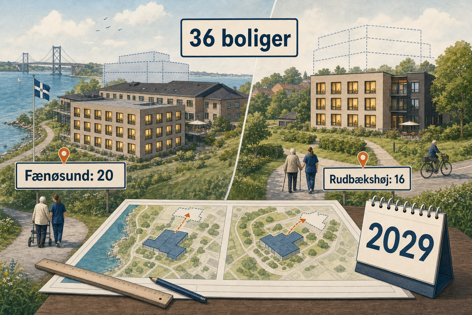 Illustration til: 36 nye plejehjemsboliger planlægges til 2029 ved Fænøsund og Rudbækshøj