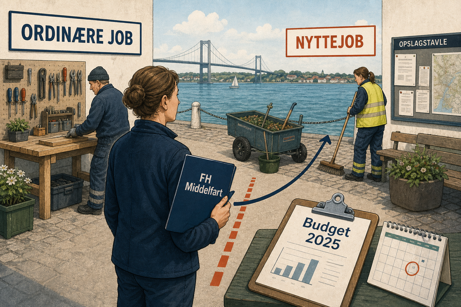 Illustration til: Fagbevægelsen vil holde øje med nyttejob i Middelfart