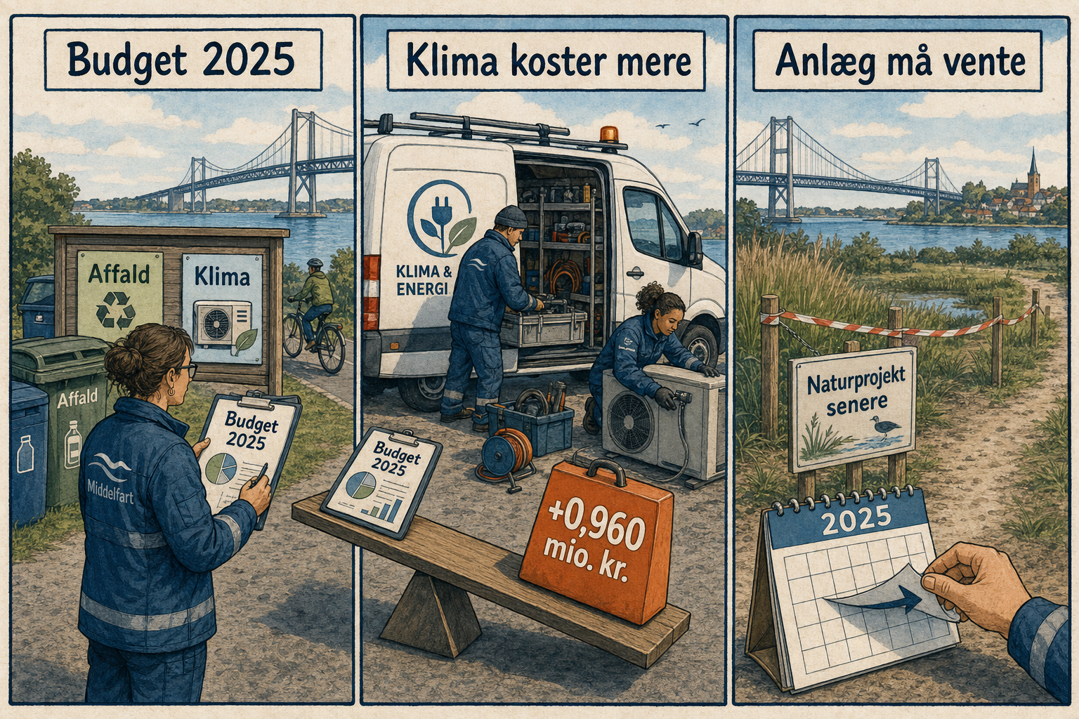 Illustration til: Klimaudvalget ser merforbrug på drift – anlæg forsinkes på naturprojekter
