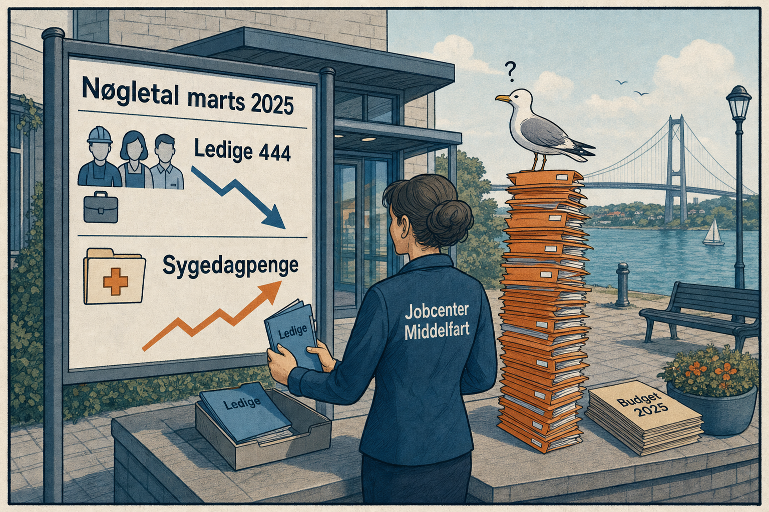 Illustration til: Ledigheden falder – men flere er på sygedagpenge