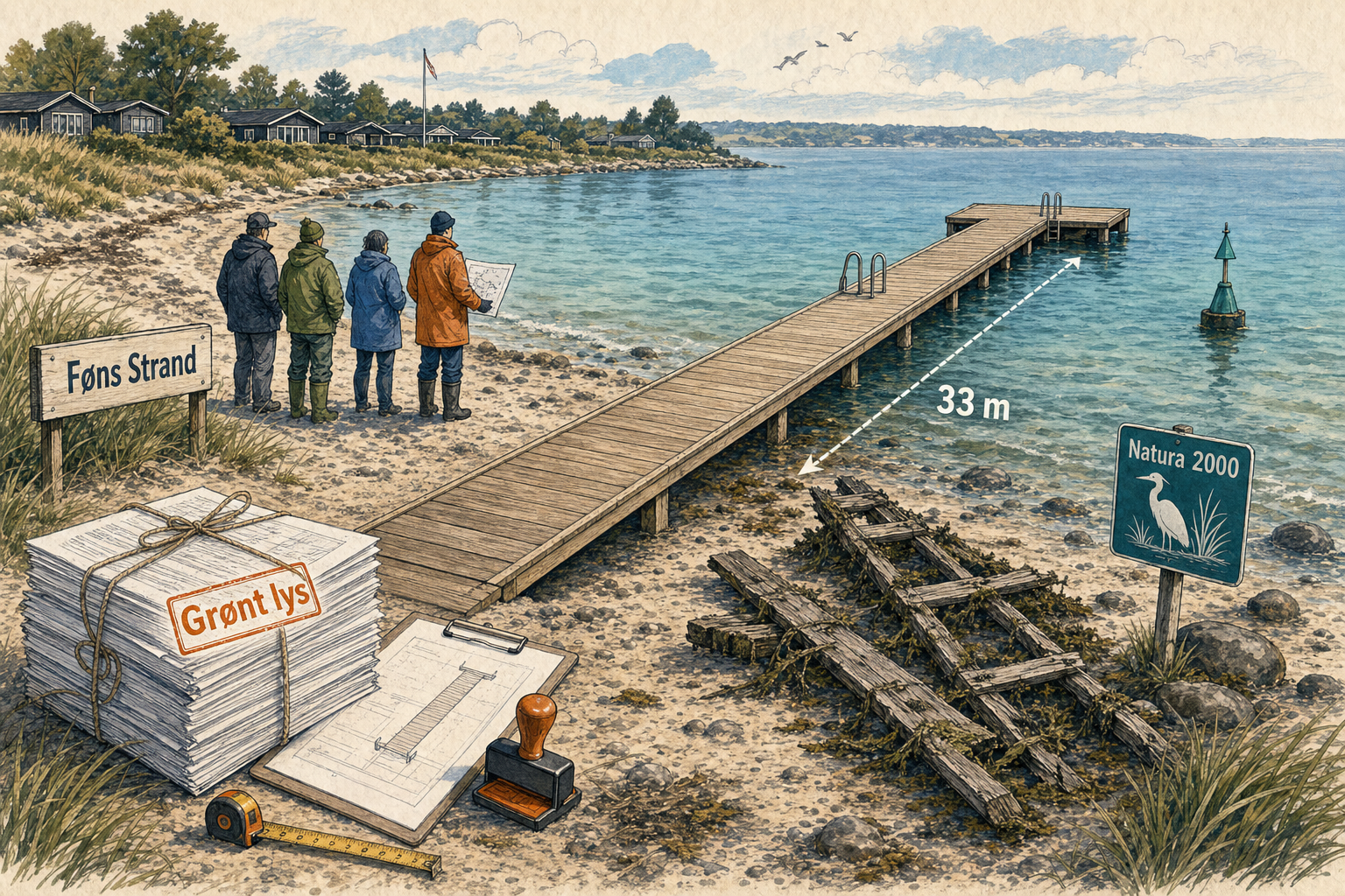 Illustration til: Ny helårsbadebro får grønt lys ved Føns Strand