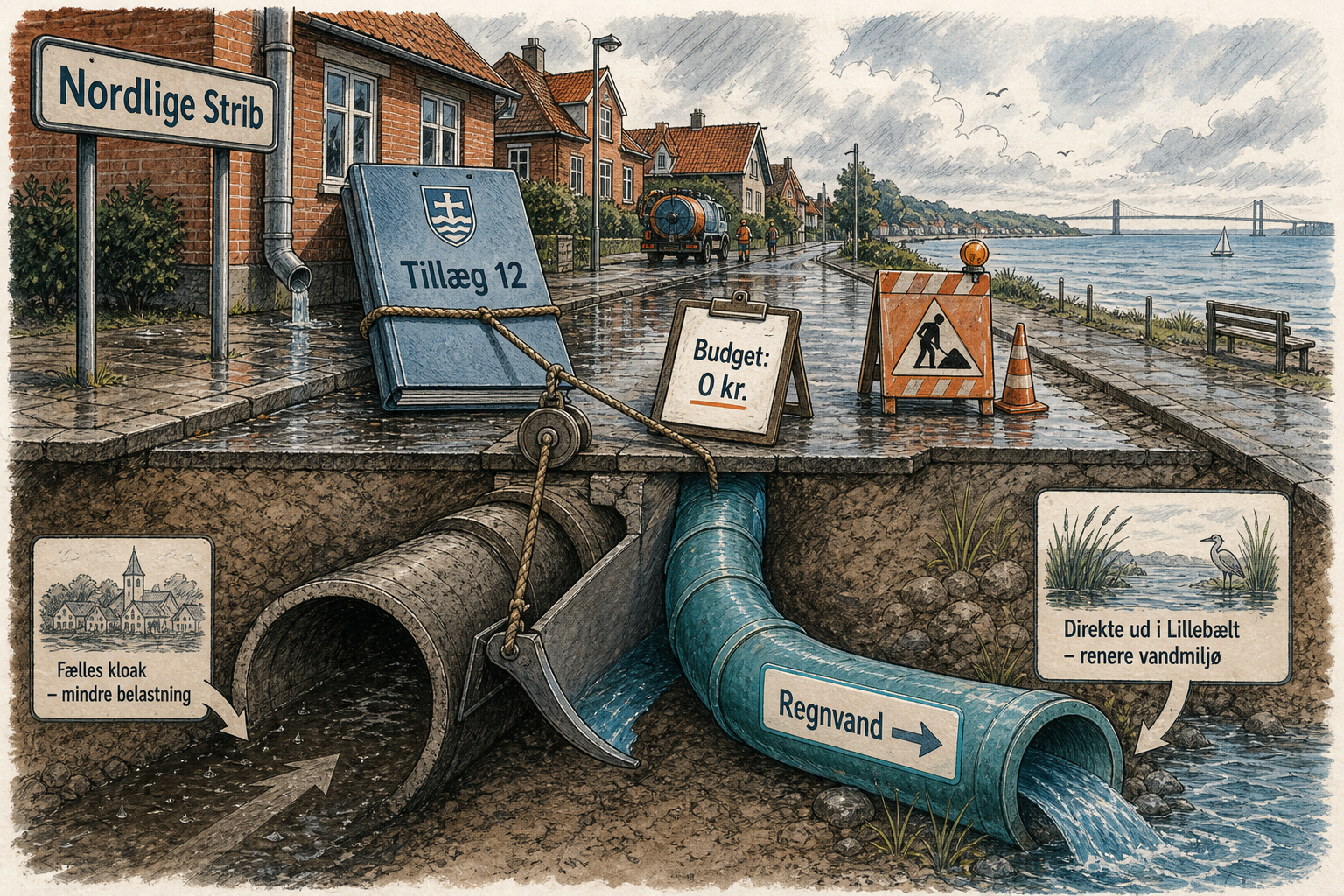 Illustration til: Regnvand kobles delvist fra kloakken i det nordlige Strib