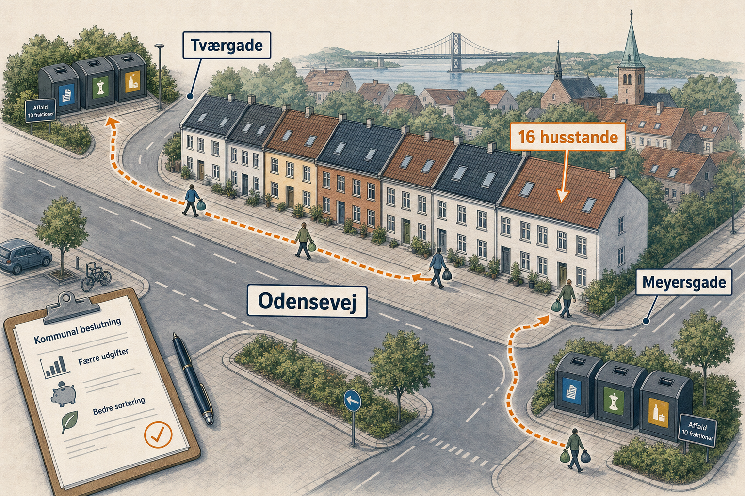 Illustration til: 16 husstande på Odensevej får fælles sortering via Tværgade og Meyersgade
