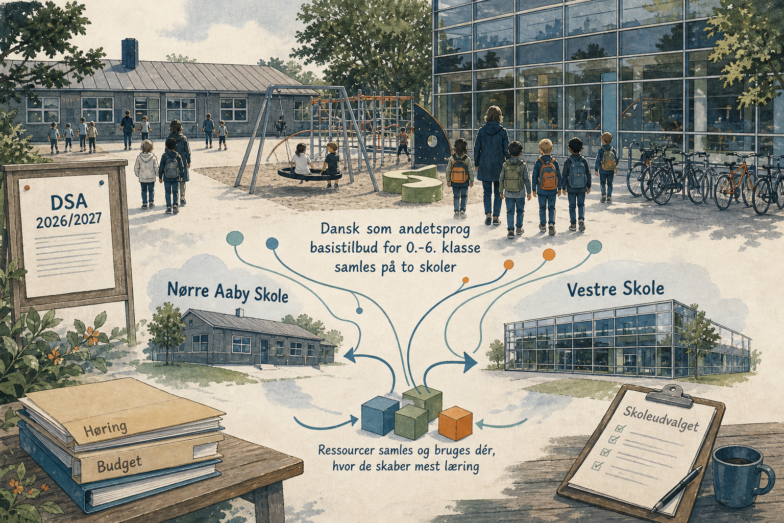 Illustration til: DSA-undervisning samles på to skoler: Nørre Aaby og Vestre får ny rolle