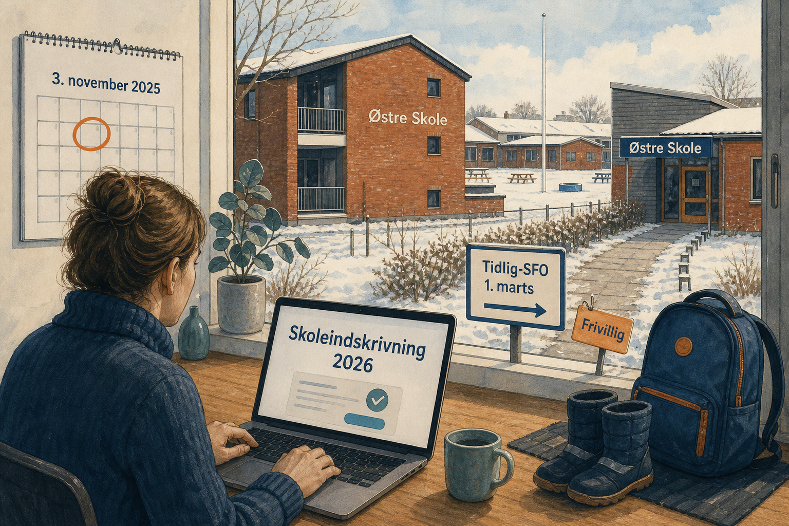 Illustration til: Skoleindskrivning 2026: Tilmelding åbner 3. november – Tidlig-SFO fra 1. marts