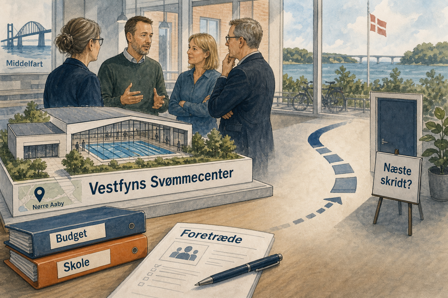 Illustration til: Svømmehal-planer i Nørre Aaby fik taletid – men uden løfte om næste skridt