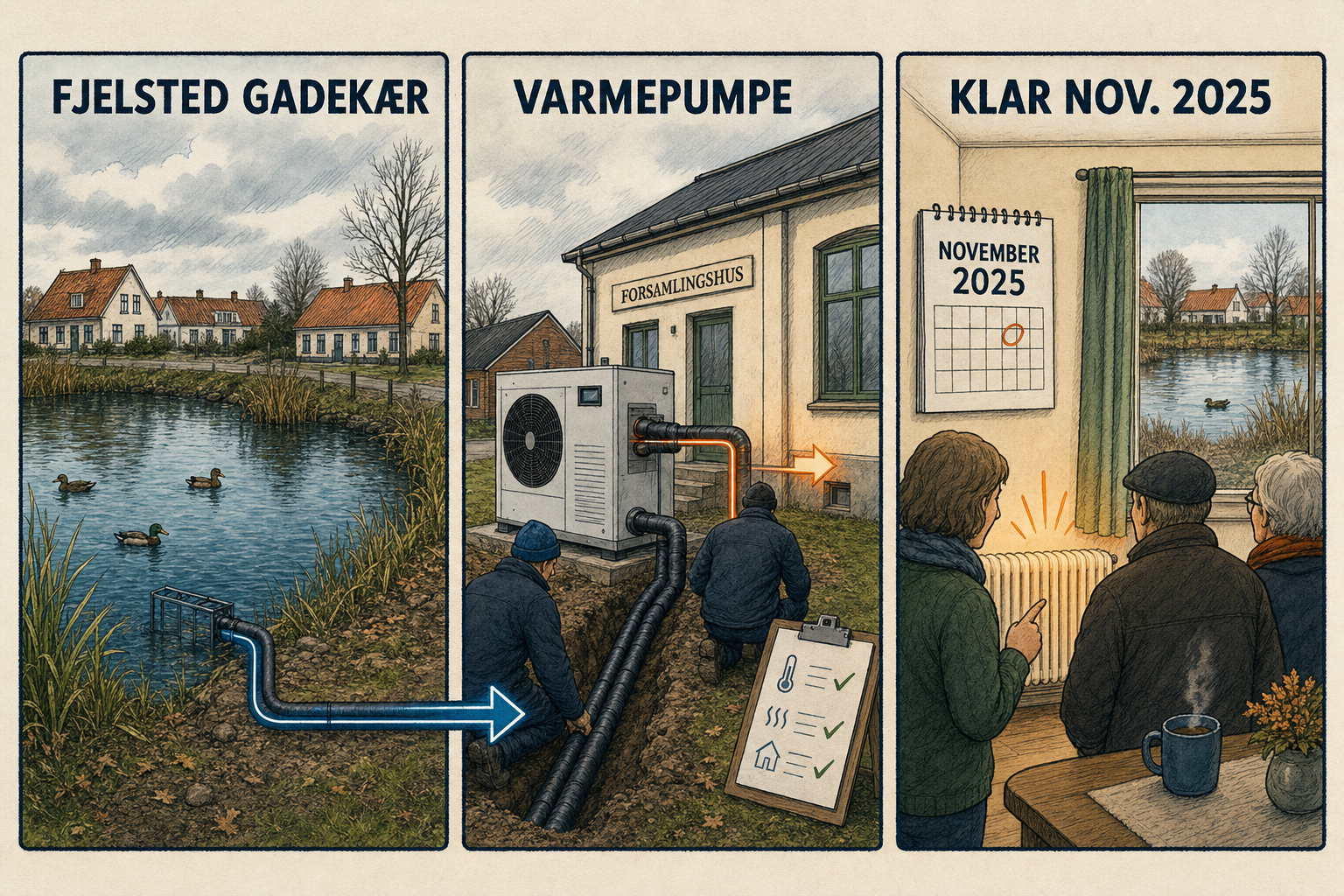 Illustration til: Varme fra gadekæret: Installation ved forsamlingshuset ventes klar i november