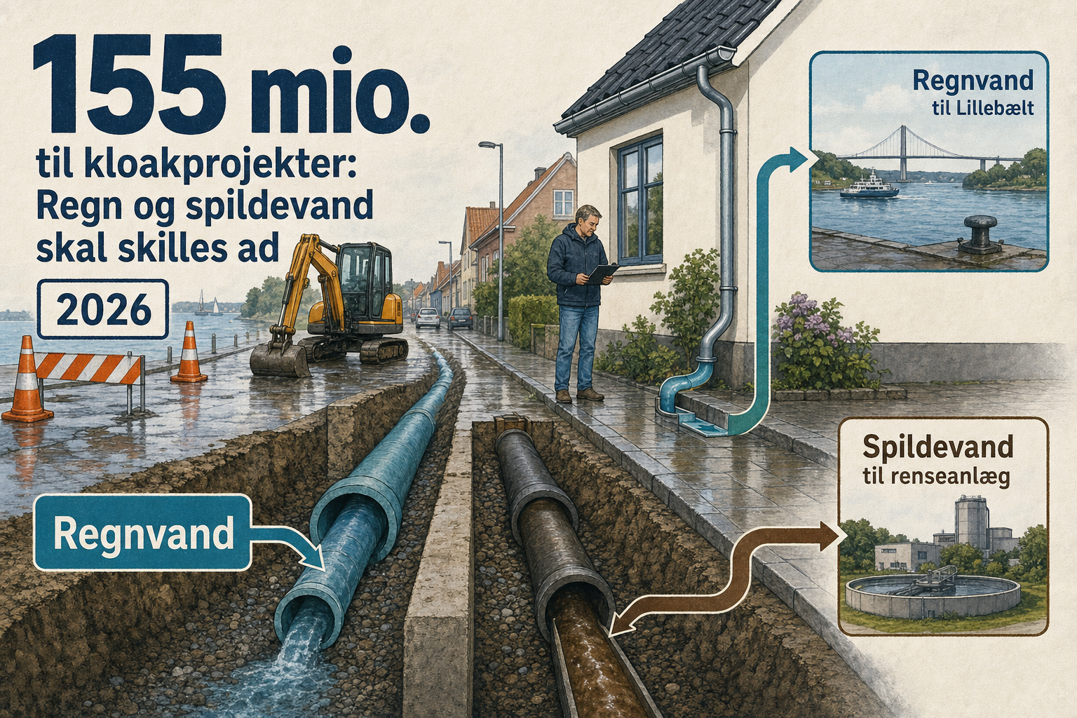 Illustration til: 155 mio. til kloakprojekter: Regn og spildevand skal skilles ad
