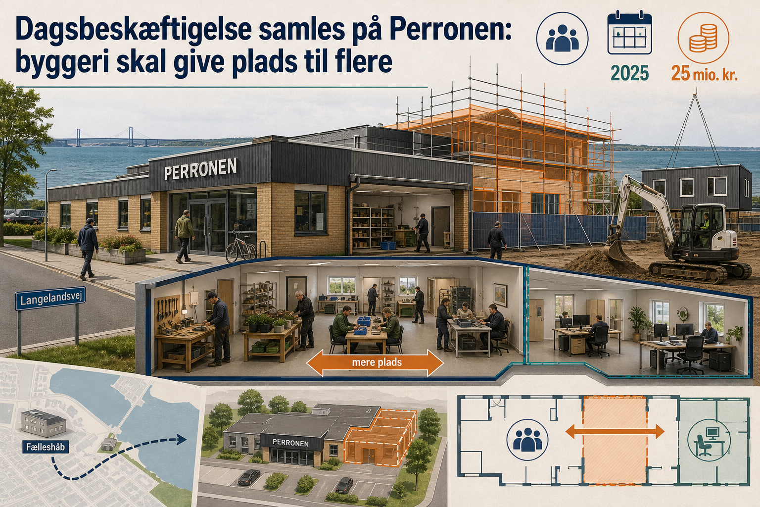 Illustration til: Dagsbeskæftigelse samles på Perronen: byggeri skal give plads til flere