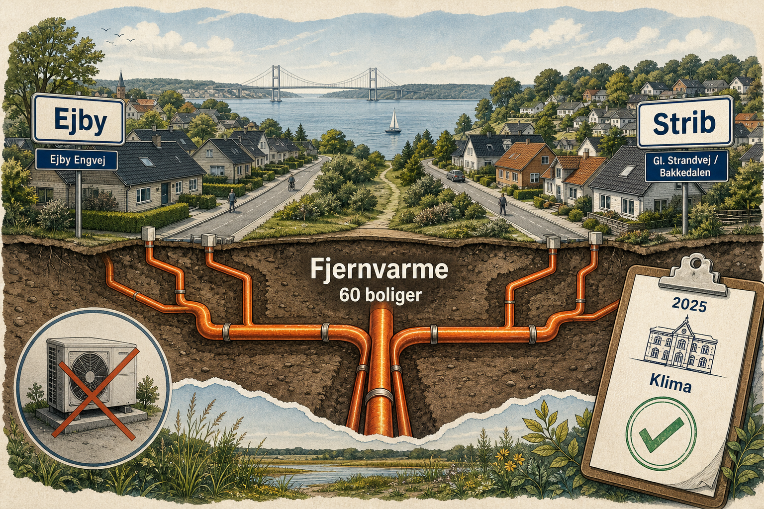 Illustration til: Fjernvarmen udvides til 60 boliger i Ejby og Strib