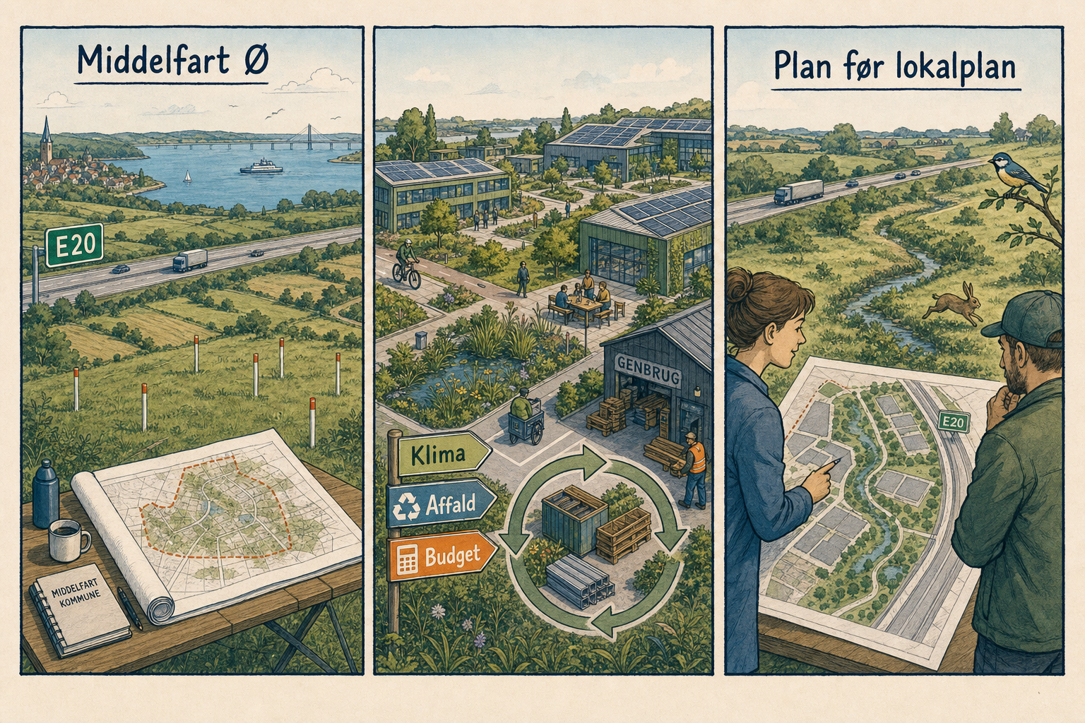 Illustration til: Grønt erhvervsområde ved E20 får retning med plan for Middelfart Ø