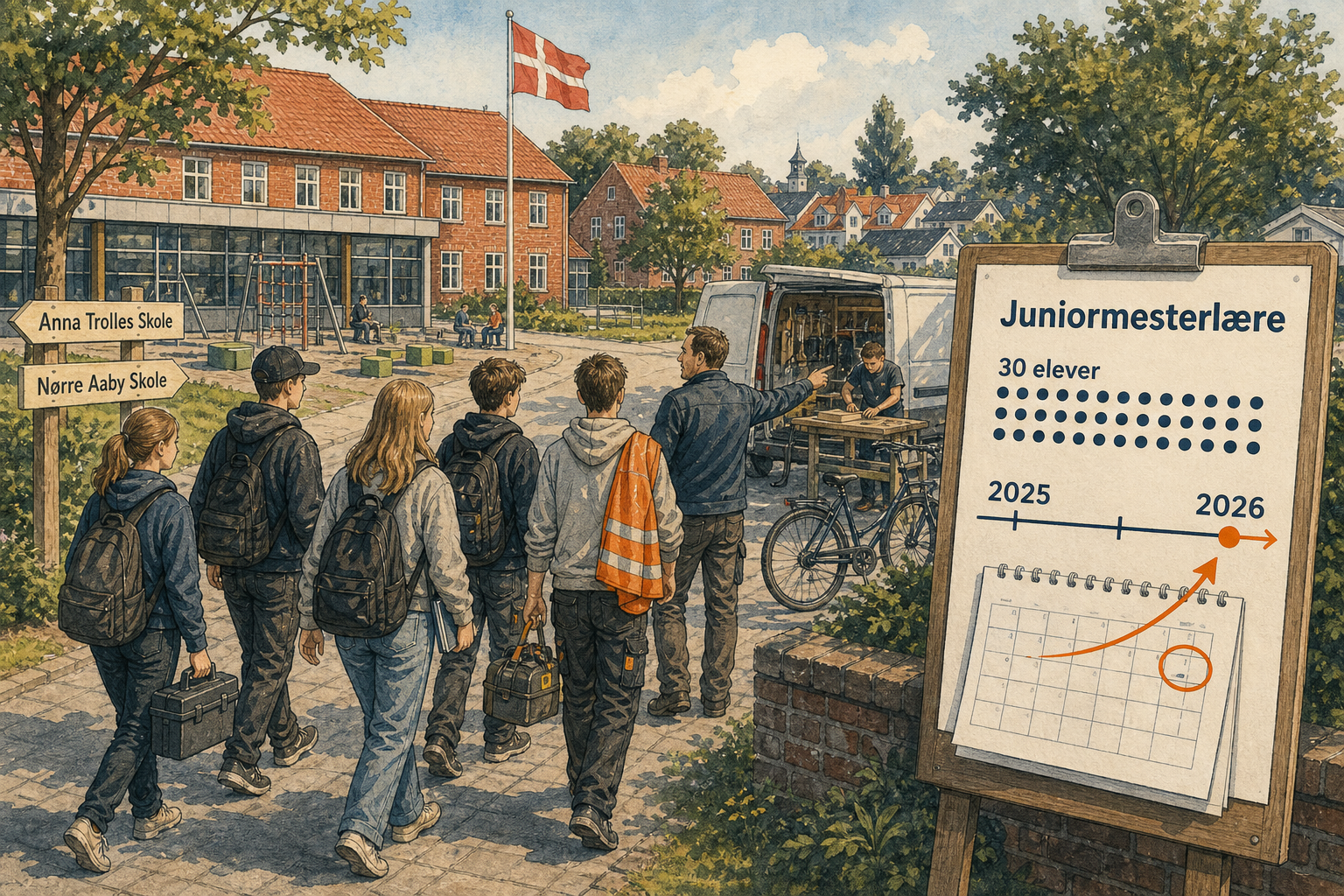 Illustration til: Juniormesterlære: 30 elever i praktikforløb – evaluering udskydes til 2026