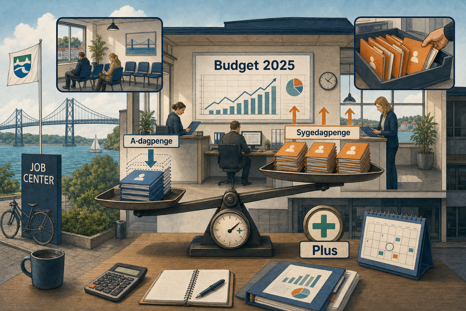 Illustration til: Lavere ledighed trækker jobudvalgets økonomi i plus i 2025