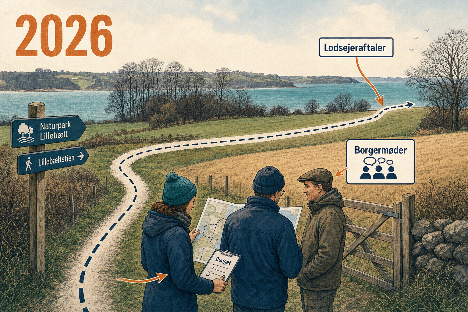 Illustration til: Lillebæltstien skal forlænges: 2026 bliver året med møder og lodsejeraftaler