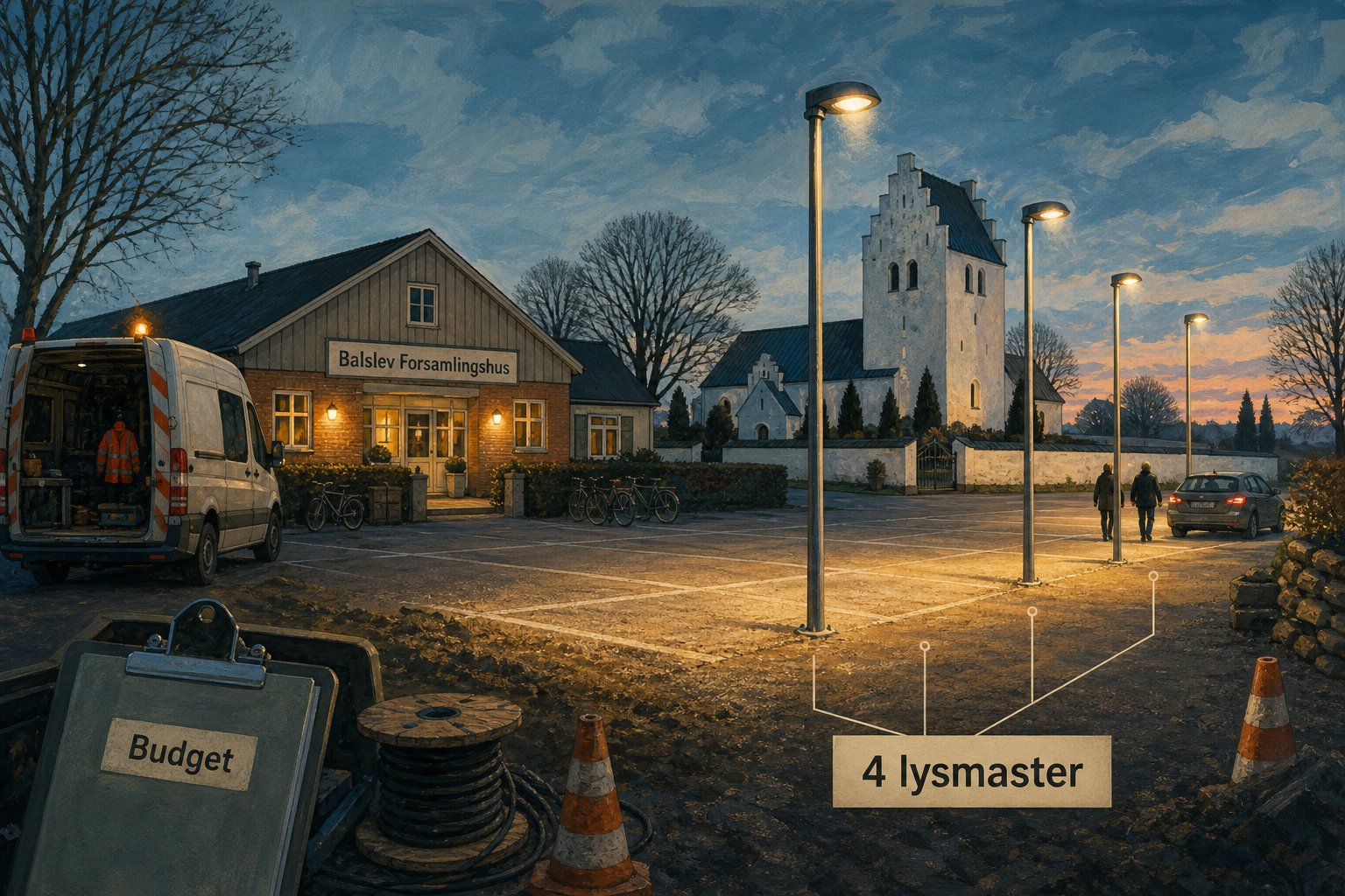 Illustration til: Nye lamper skal gøre parkeringen ved Balslev Forsamlingshus tryggere