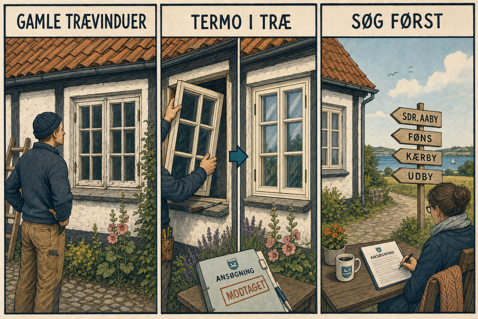 Illustration til: Nye regler åbner for energivinduer i bevaringsværdige landsbyhuse