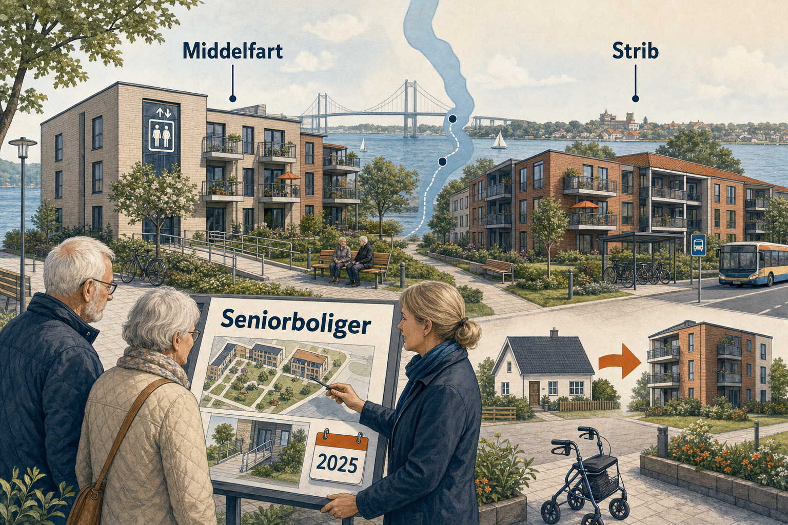 Illustration til: Planen for flere seniorvenlige boliger peger på Middelfart og Strib