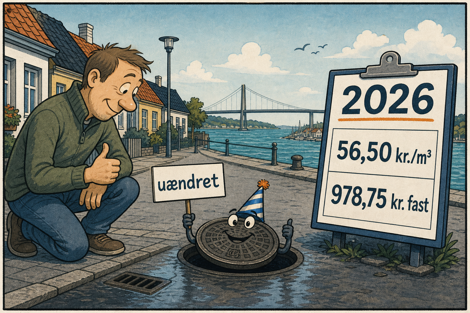 Illustration til: Spildevandstaksten fastholdes i 2026: 56,50 kr. pr. m³ og 978,75 kr. fast