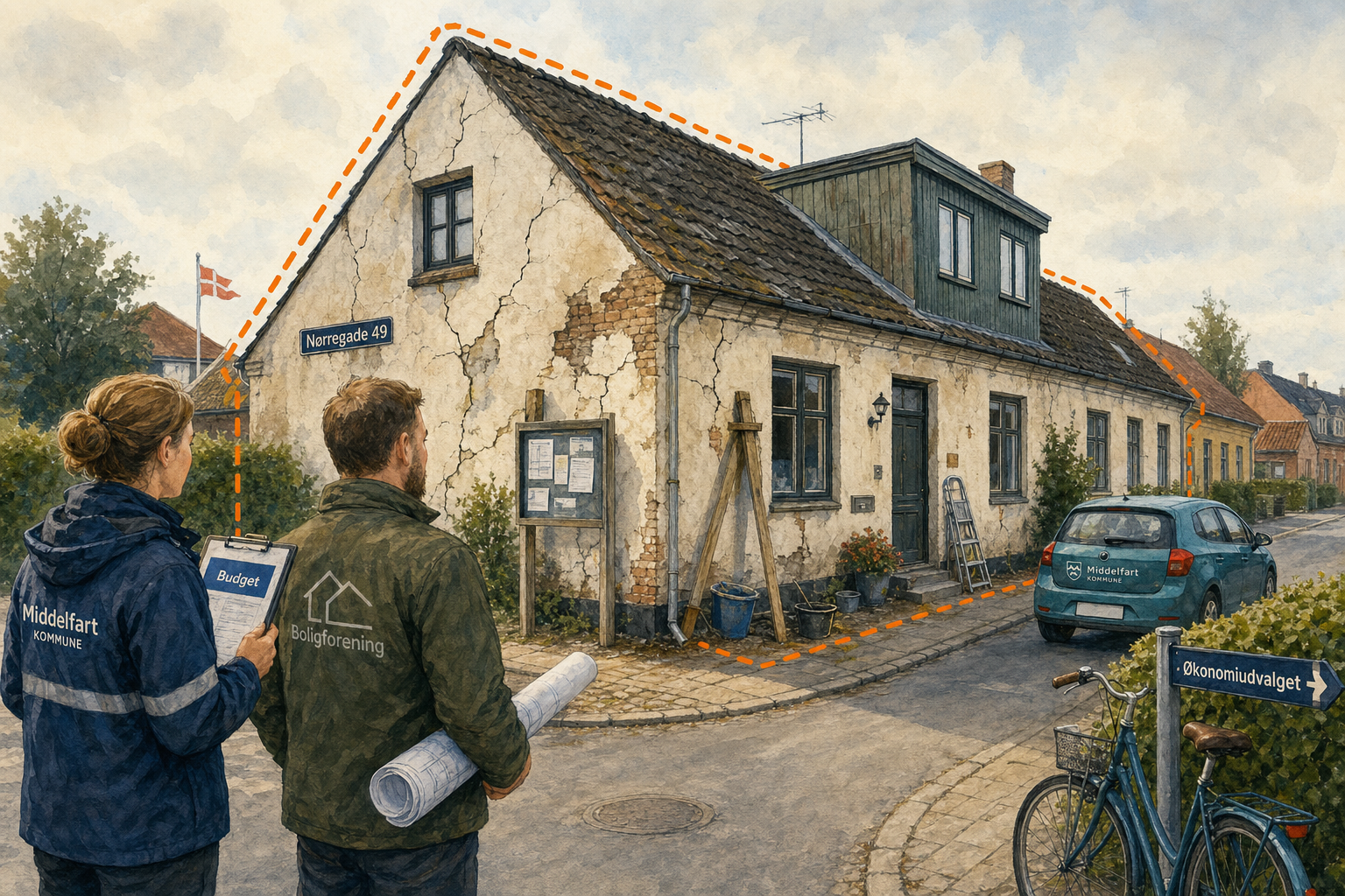 Illustration til: Fire almene boliger på Nørregade i Ejby kan blive revet ned